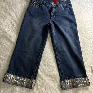 Christina Dark Blue Flare Jeans with Gem Accents